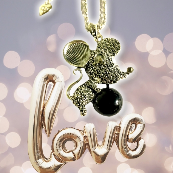 Silver plated black stone crystal mouse necklace earring bracelet set - Picture 5 of 13